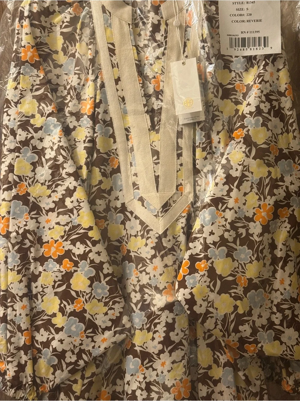 NWT Tory Burch Reverie Floral Balloon Sleeve Cotton Caftan Dress Size Small